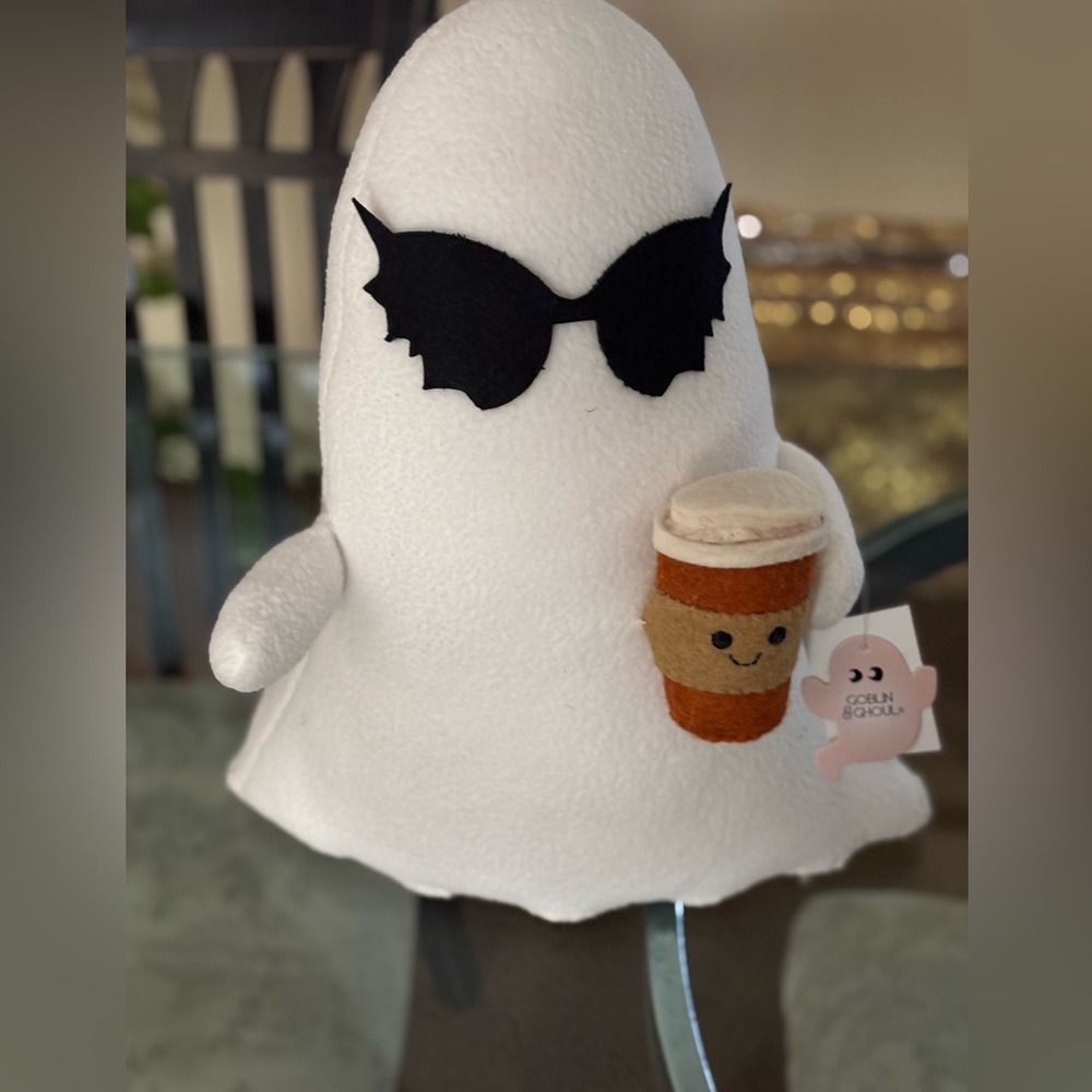 White Ghost Plush with Sunglasses and Coffee
